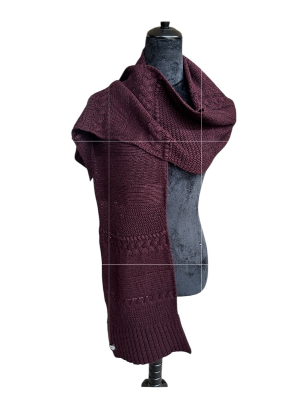 UGG Plum Knit Scarf O/S Cable Knit Chunky Cozy Winter Wrap Shawl